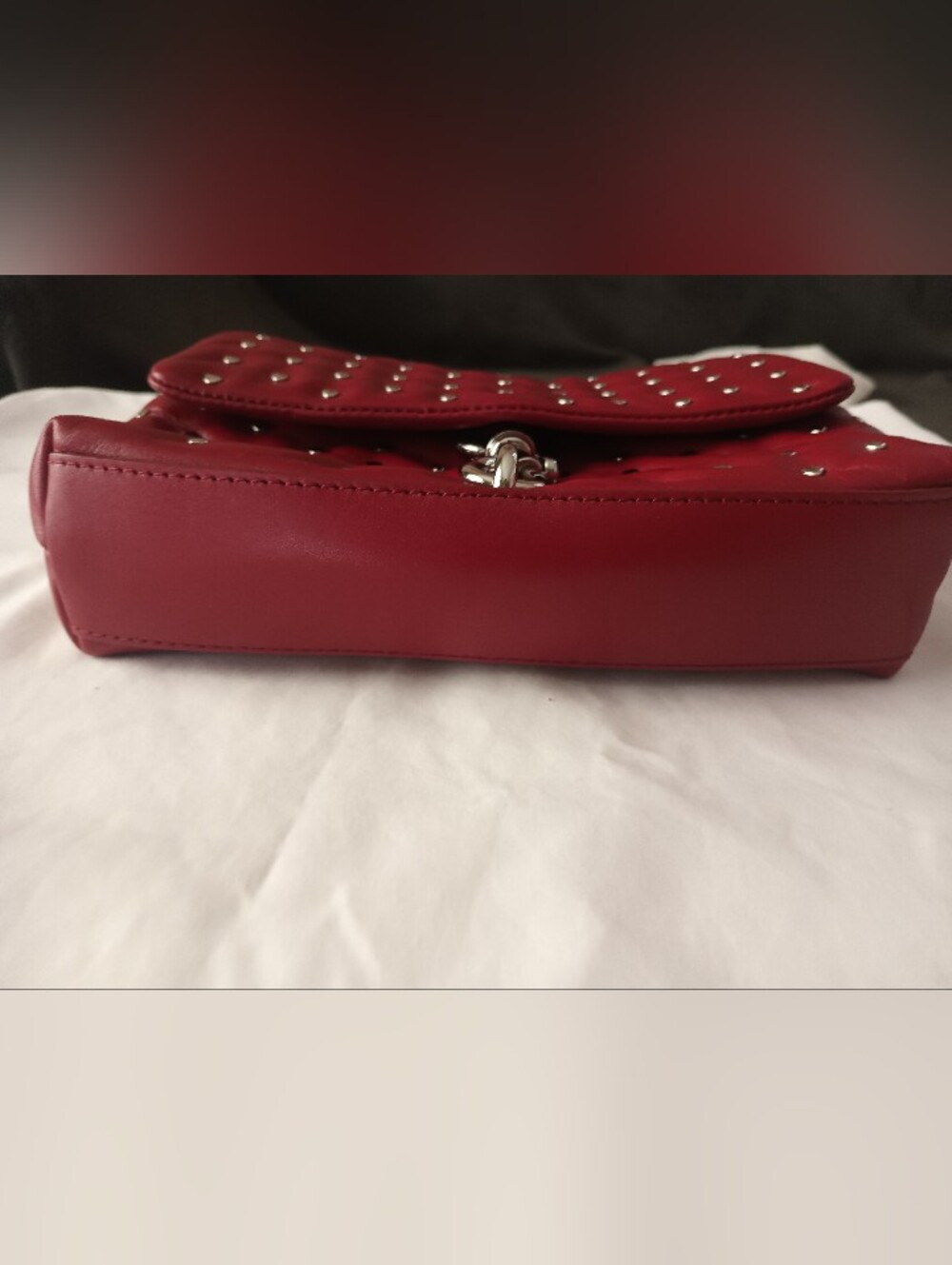 Rebecca Minkoff Red Quilted Studded Leather Shoulder Bag - Picture 4 of 7